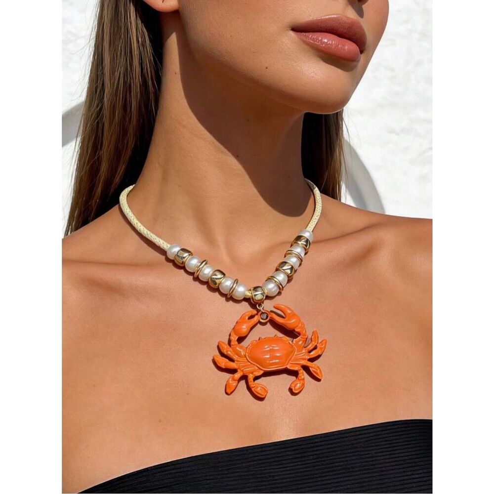 Orange crab pendant necklace R649